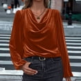 thumbnail image 2 of QATAINLAV T-Shirts en Velours Orange pour Femmes, Unis, Décontractés, à Manches Longues, Col Bénitier, Drapé, devant Froncé, Chemisiers, Hauts L, 2 of 7