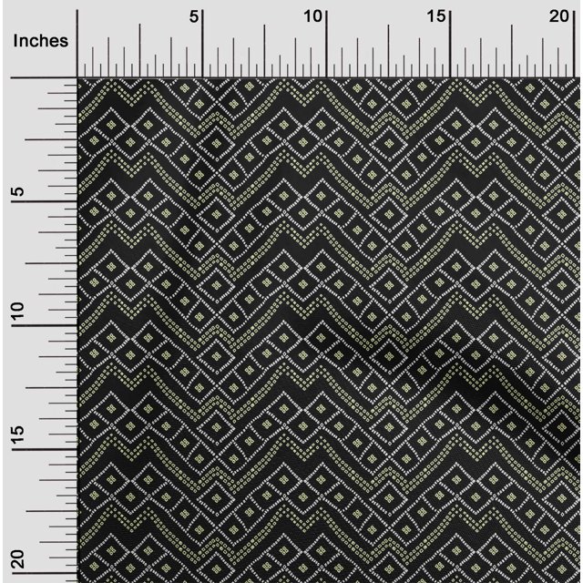 oneOone Polyester Lycra Black Fabric Geometric Bandhani Sewing Material Print Fabric By The Yard 56 Inch Wide