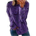 thumbnail image 1 of IROINID Liquidation Hauts pour Femmes Grande Taille Imprimé Manches Longues Confortable Respirant T-Shirt à Col Rond Hauts, Violet, 1 of 8