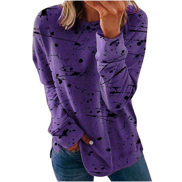 IROINID Liquidation Hauts pour Femmes Grande Taille Imprimé Manches Longues Confortable Respirant T-Shirt à Col Rond Hauts, Violet