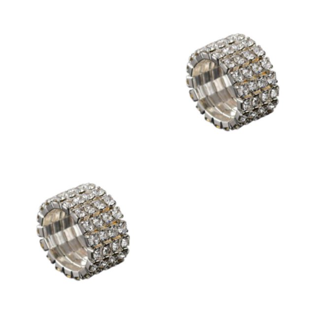 Maytalsory Bague en Cristal Extensible de Luxe Unique pour Déclaration d'Amour Bague Incrustée à la Mode Argent 4 Rangées 2Ensemble