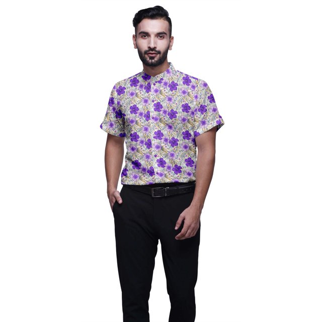 BESTMAN Printed Shirts For Men Short Sleeve Button Down Casual Cotton Shirt