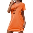 thumbnail image 1 of Mrat Pyjama en Lin Femme Jupe Nuisette pour Femme Tenue de Nuit Manches Courtes Chemise de Nuit Décontractée Imprimée Robe de Nuit Ample Confortable Pyjama S-78 Orange TG, 1 of 7