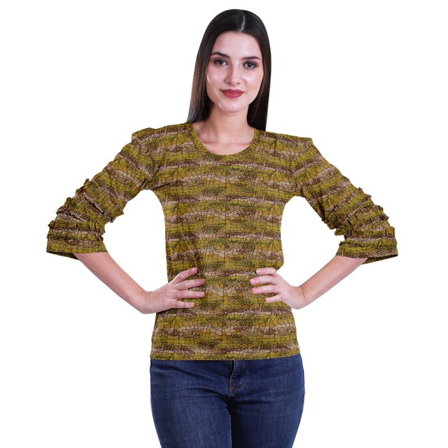 Moomaya Ruffle Sleeve Printed Cotton Womens Tops Plus Size Short T-Shirt Top