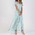 thumbnail image 2 of WTXUE Robes d'Été pour Femmes 2024, Robe d'Été Décontractée à la Mode pour Femmes à Fleurs, Col en V, Manches Courtes, Longue, Col en V, Manches Courtes, Patte, Robe de Loisirs, Noir, 2 of 4