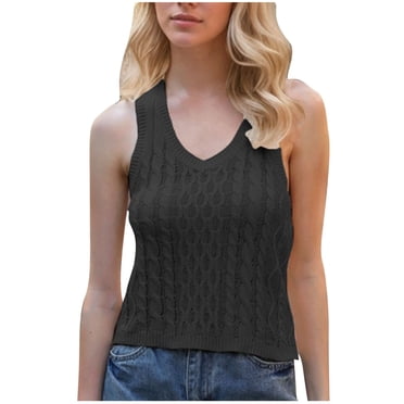Uaswgudfs Femmes Coupe Ample Sans Manches Col Ras du Cou Coton Tricot Côtelé Débardeur Basique Tee Hauts 2025 T-Shirt Décontracté Sortie Tenues d'Entraînement