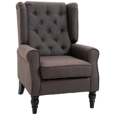 HOMCOM Fauteuil d'Appoint Capitonné à Boutons avec Dossier Ailé Accoudoirs Arrondis Brun