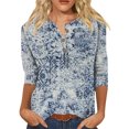 thumbnail image 1 of Innerwin Hauts Imprimé Floral T-Shirt Femme Col Rond Ample Bleu Blanc L, 1 of 2