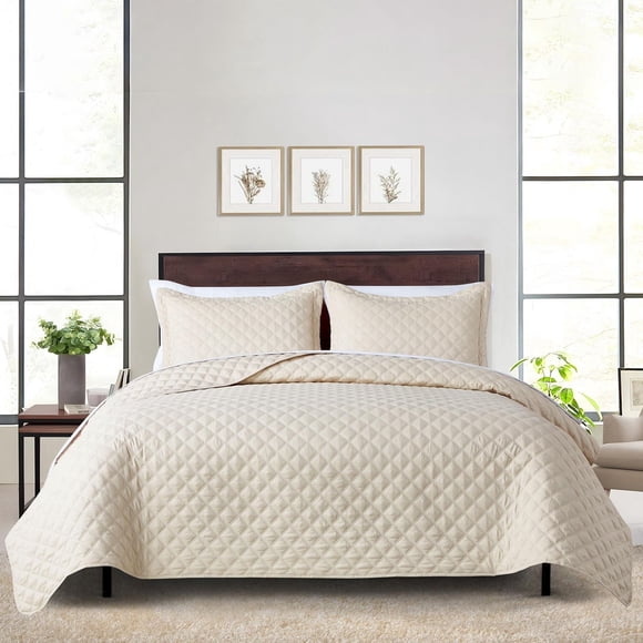 Mainstays All in One Lightweight Quilt Set and Sheet Set -7 Piece, Queen, Beige