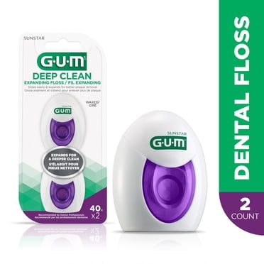 GUM® Deep Clean Expanding Waxed Dental String Floss, Expands for Plaque Removal, Unflavoured, 2X40M