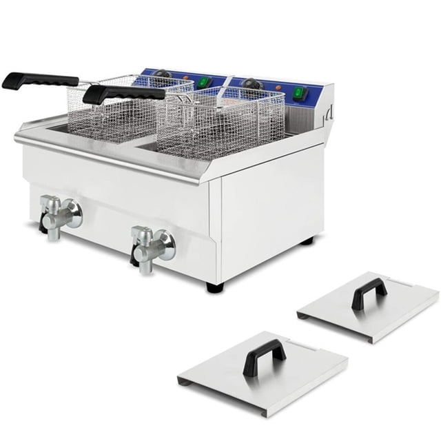 Friteuse Électrique de Comptoir 20 L en Acier Inoxydable à Double Paniers Friteuse 110 V