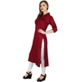 thumbnail image 2 of Bimba Femme Bordeaux Col Kurta Kurti Manches 3/4 Blouse Ethnique Formelle Indienne, 2 of 9