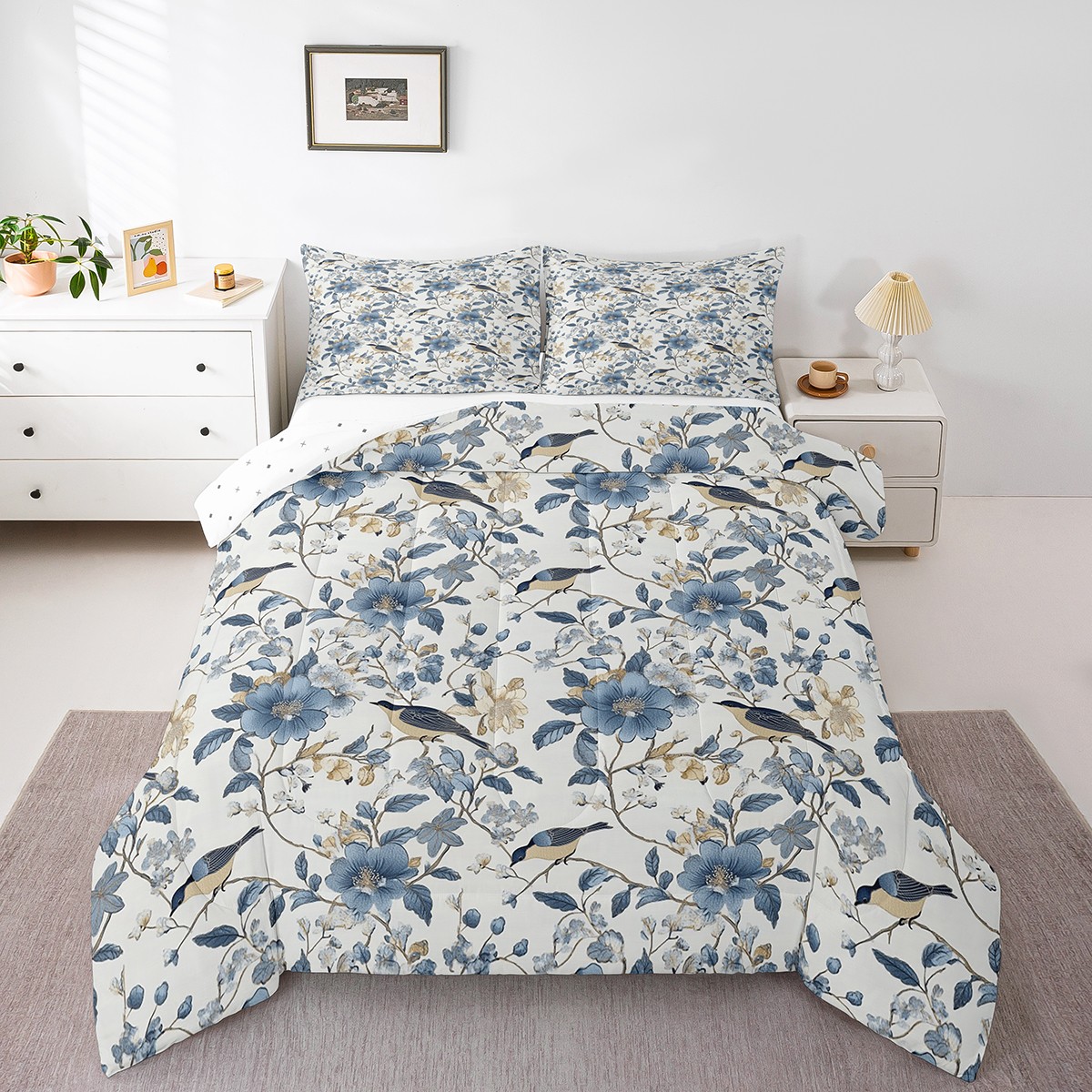 Erosebridal Chic Bird Print Bedding Sets Queen with Comforter, Retro ...