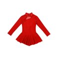 thumbnail image 3 of Hansber Girls Long Sleeves Sequins Mesh Patchwork Gymnastics Ballet Dance Dress Figure Ice Skating Red 8, 3 of 7