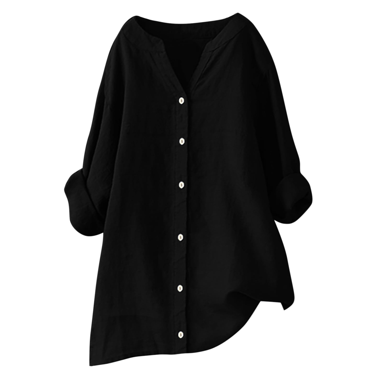 AherBiu Plus Size Tops for Women Cotton Linen Button down Shirts Causal Long Sleeve Fall Loose Fitting Blouses
