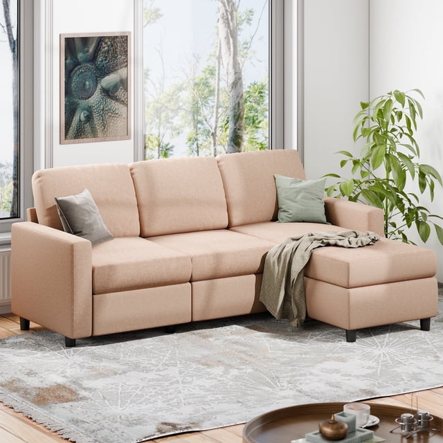 Walsunny Canapé Sectionnel Convertible Réversible de 73,6“, Canapé-Lit en L avec 3 Places et Méridienne Réversible pour Petit Espace, Beige