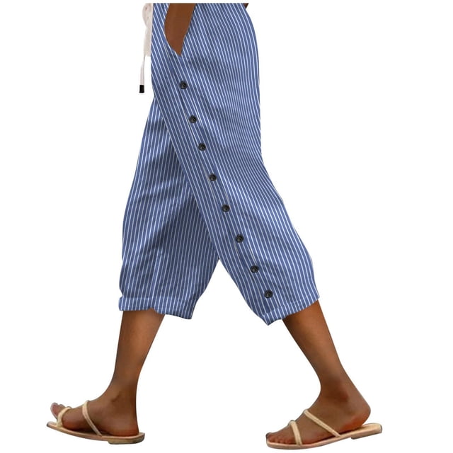 Plebaso Womens Capris Pants 2025 Summer Drawstring Casual Pants Lightweight Cropped Pants with Pockets