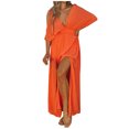 thumbnail image 2 of Robes Maxi pour Femmes 2023 Robe Maxi d'Été Décontractée pour Femmes Bohème à Fleurs Col en V Manches Courtes Bouffantes Robe de Plage Longue Robe Évasée Robe à Manches Courtes en Liquidation, 2 of 9