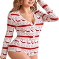 thumbnail image 1 of Pyjama une-Pièce à Manches Longues et Col en V Imprimé pour Femmes, Combinaisons Courtes, 1 of 5