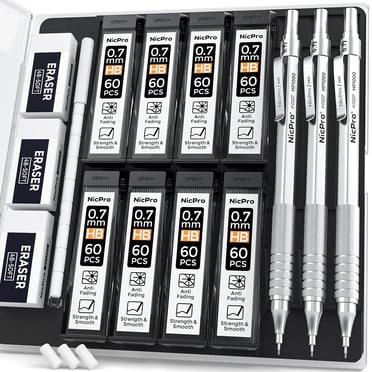 Nicpro Mechanical Pencils Set with Case, 0.7mm, HB Lead, 3 Count