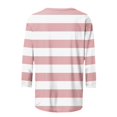 thumbnail image 5 of Meichang T-Shirts à Manches 3/4 Grande Taille pour Femmes, Décontractés, à Imprimé Rayé, Col Ras du Cou, Hauts Légers, Doux et Extensibles, Manches Trois Quarts, Chemise, P-4TG, 5 of 5