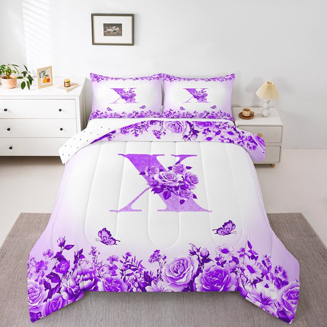 Erosebridal Letter Initial Comforter Sets Toddler Size,Monogrammed Personalized Comforters & Duvets,Flower Decor,Reversible,Breathable,2pcs