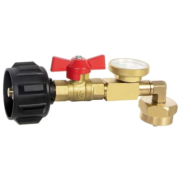 Binwennn Pergakoff Adaptateur de Remplissage de Propane avec Bouchon et Jauge pour Bouteilles de 1 Lb à Partir d'Un Réservoir de 20 Lb Conception à Coude de 90° Accessoires de Compresseur Faciles à Utiliser Accessoires de Compresseur d'Air Buse d'Air pour Air