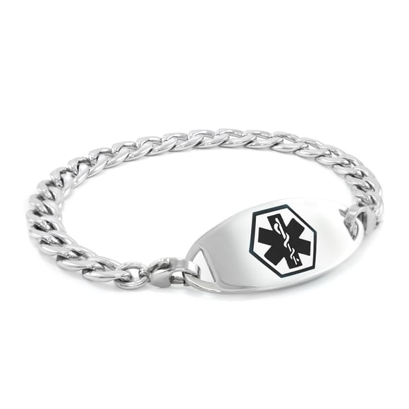 MedicEngraved Surgical 316L Stainless Steel Medical ID 7mm Curb Link Bracelet with Enamel Medical Tag - Medical Engraving Included