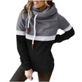 thumbnail image 1 of Hauts pour Femmes Sexy Décontracté Patchwork Pull Col Roulé à Capuche Manches Longues avec Cordon de Serrage Sweat-Shirt Décontracté, 1 of 5