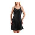 thumbnail image 1 of INSPIRE CHIC Nuisette en Satin pour Femme, Ourlet à Volants, Bretelles Spaghetti, Grande Taille, Camisole Soyeuse, Robe de Nuit, 4TG, Noir, 1 of 5