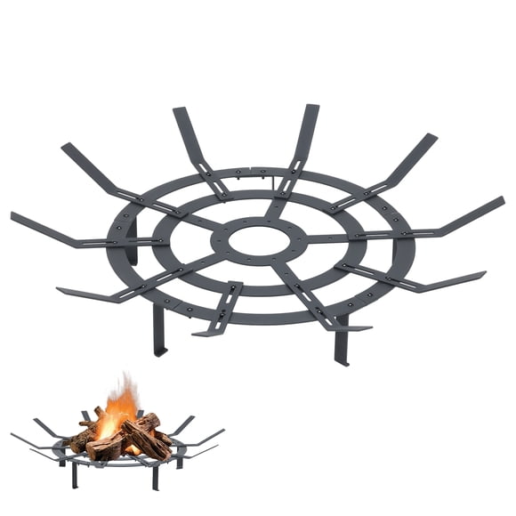 Aoodor Grille de Foyer Ronde Réglable de 31 Pouces, Grille à Bûches Robuste pour Feu de Camp Extérieur, Poêle à Bois de Foyer et Camping, Noir