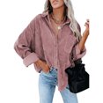 thumbnail image 1 of Womens Corduroy Casual Button Down Shirts Long Sleeve Boyfriend Oversized Collared Shacket Jacket Blouses Tops, 1 of 2