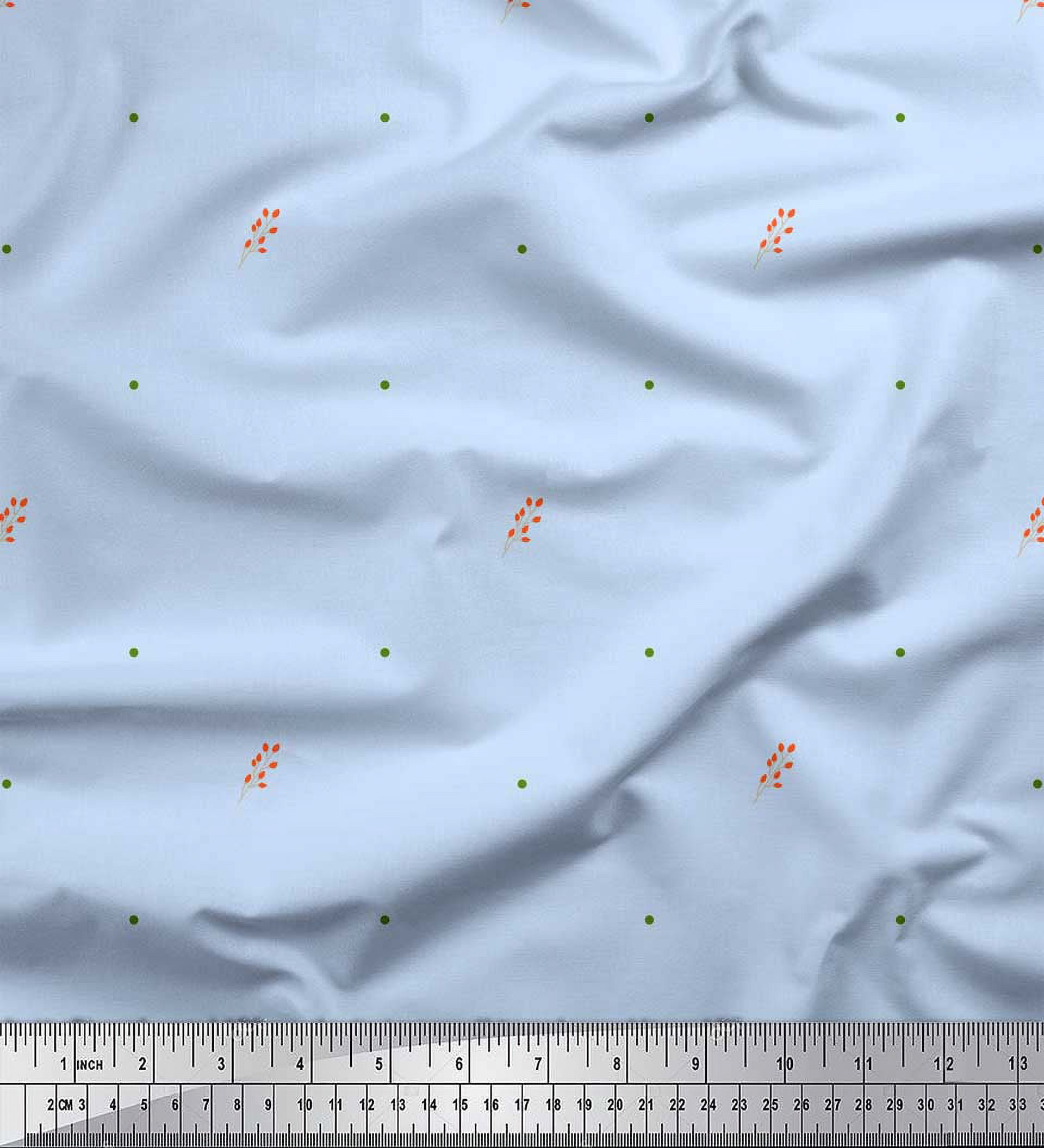 Soimoi Blue Silk Fabric Flower Buds & Dots Print Sewing Fabric Yard 42 Inch Wide
