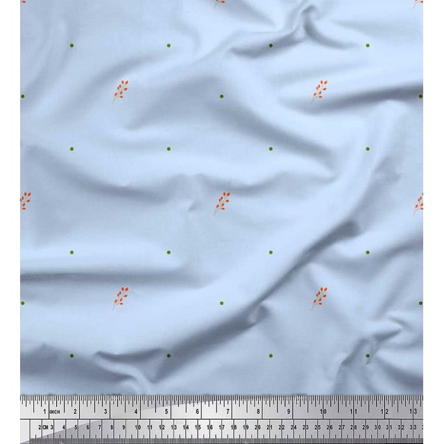 Soimoi Blue polyester Crepe Fabric Flower Buds & Dots Printed Fabric 1 Yard 42 Inch Wide
