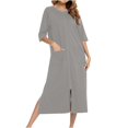 thumbnail image 2 of Zip Up Robe for Women Long Housecoat Soft Nightgown with Pockets, 2 of 6