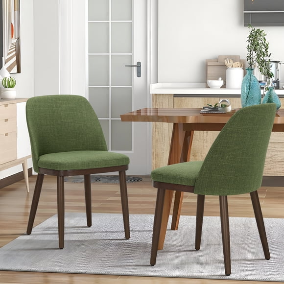 MALOL Modern Dining Chairs Set of 2, Fabric Side Dining Room Chairs with Wood Legs for Kitchen Dining Room Restaurant , Green