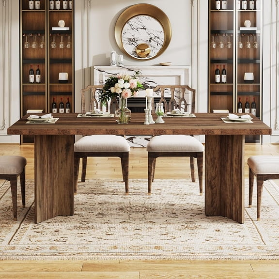 Tribesigns 63" Dining Table, Rustic Wood Dinner Eating Table for Kitchen, Dining Room, Walnut