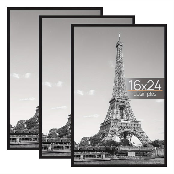 3 Pack 16×24 Black Poster Frame, Scratch-Proof Picture Frames 16×24/18×24/24×36 Inch for Photo Gallery - Slide-In Strips, Horizontal or Vertical Wall Mounting, Home Decor
