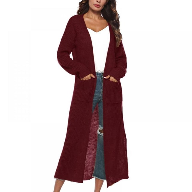 Women‘s Lightweight Long Sleeve Cardigan Sweaters Irregular Split Open Front Thin Knit Sweater with Pockets