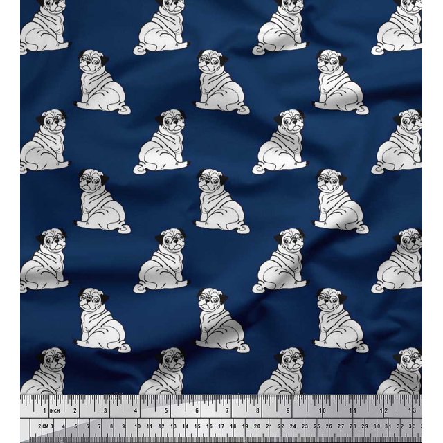 Soimoi Poly Georgette Fabric Pug Dog Printed Craft Fabric by The Yard 52 Inch Wide