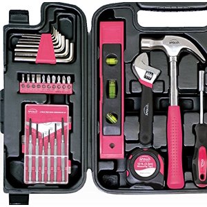Apollo Tools DT9408P 53 Ensemble d'outils ménagers avec clés, Precision Jeu de tournevis et la plupart de la main atteint Tools dans l'étui de rangement Ruban rose