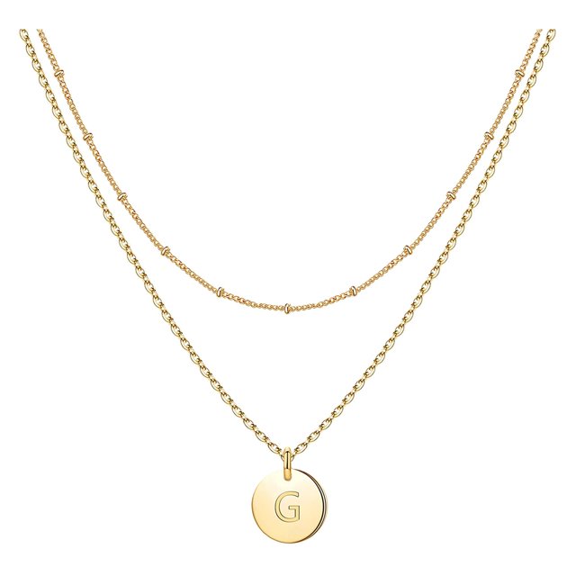 SIfdSeng Women's Fashion Heart Letter Necklace 26 Letters Circular Double Layer Neck Chain