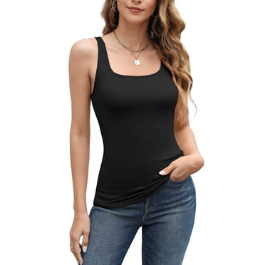 Charmo Womens Scoop Neck Tank Tops Wider Straps Cami Sleeveless Undershirts Built-in Bra