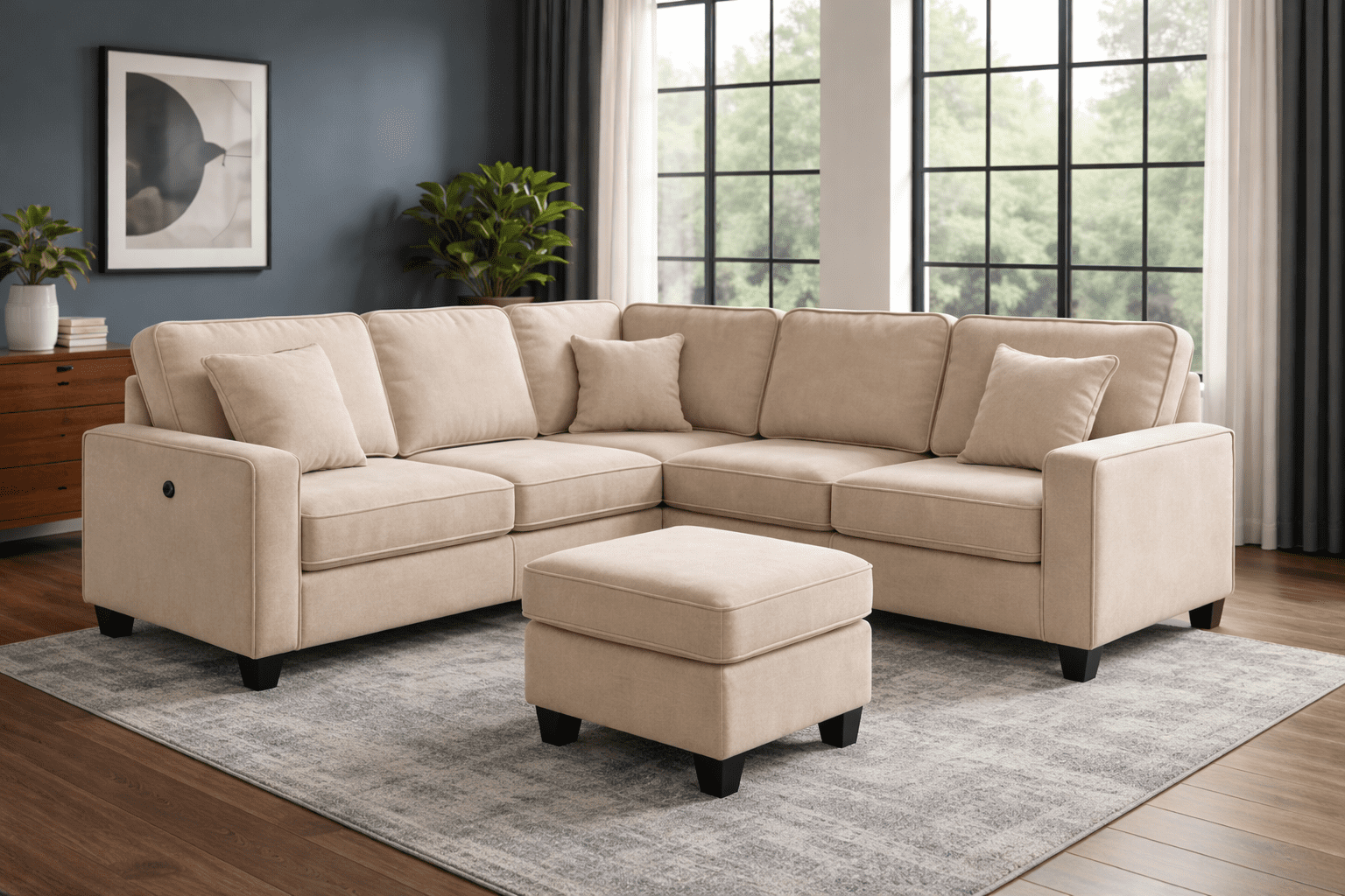 K-Living Cameron Sectional in Toscana Grey Fabric