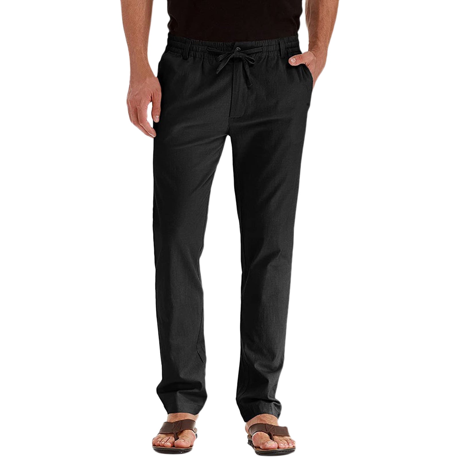 WEIYLL Mens Pants Casual Elastic Waist Adjustable Drawstring Black Trousers Size XXL