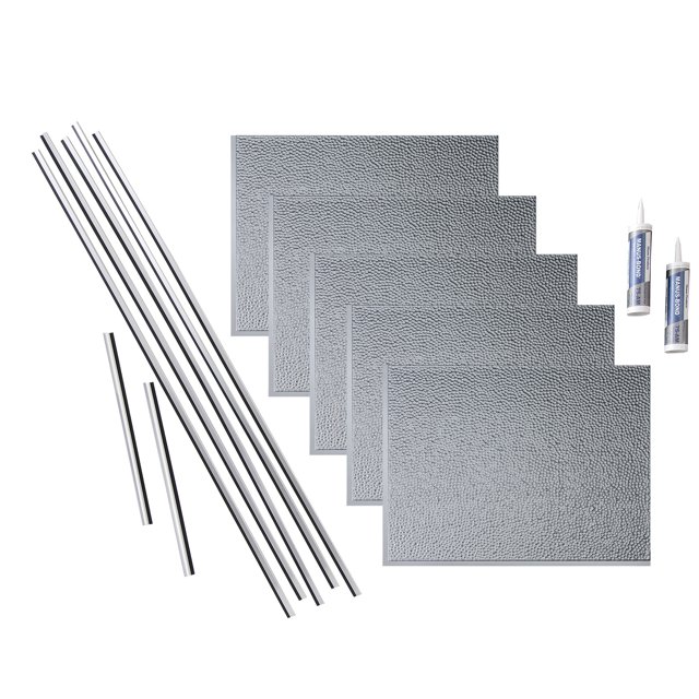 Fasade Hammered Decorative Vinyl Backsplash Kit- Argent Silver, 15 sq ft Coverage