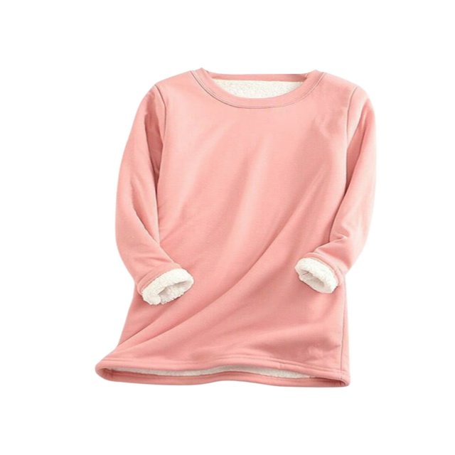 Hauts à Enfiler en Polaire pour Femmes Col Rond Manches Longues Doublé Sherpa Décontracté Chaud Loungewear Chandail en Molleton