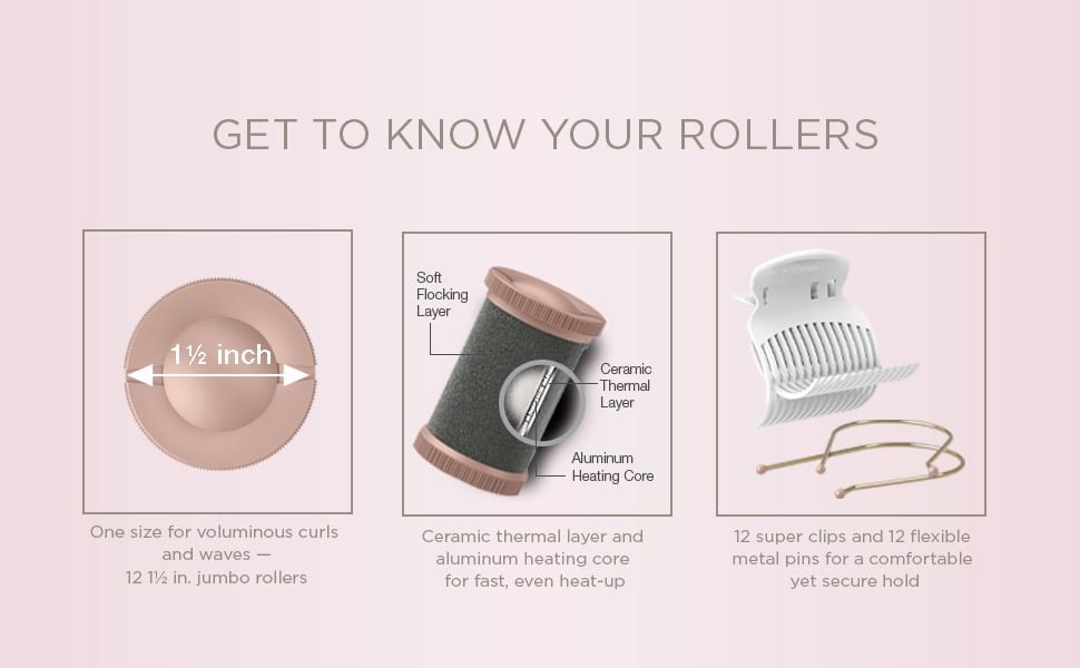 Conair Double Ceramic Volumizing Rollers, Jumbo & Super Jumbo Hot Rollers, 12 Pc