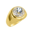 thumbnail image 3 of RYLOS Men's Rings 14K Yellow Gold Designer Gypsy 7MM Round Gemstone & Diamond Ring Aquamarine March Birthstone Rings Size 9, 3 of 6