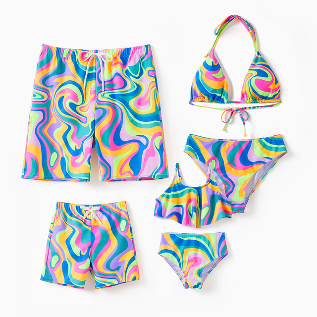 PatPat Family Matching Colorful Tie-Dye Print Swim Trunks or Halter two-Piece Bikini